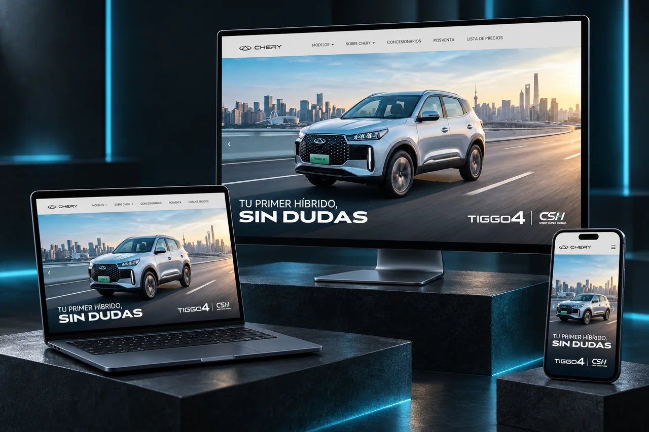 Nueva web de Chery Argentina en PC, notebook y celular