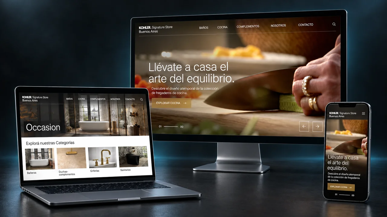 Diseño web de Kohler Signature Store Buenos Aires en PC, notebook y celular