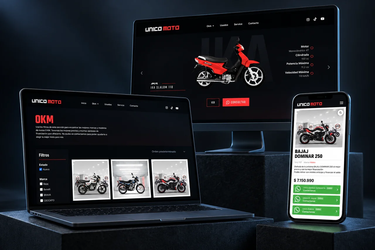 Catálogo y diseño web para Unico Moto
