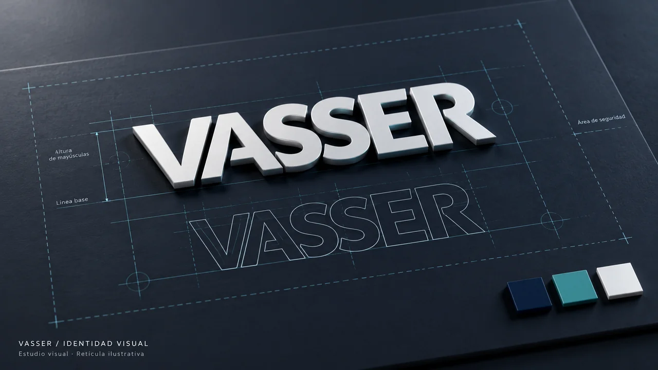 Identidad de Vasser grifería en perspectiva con retícula ilustrativa